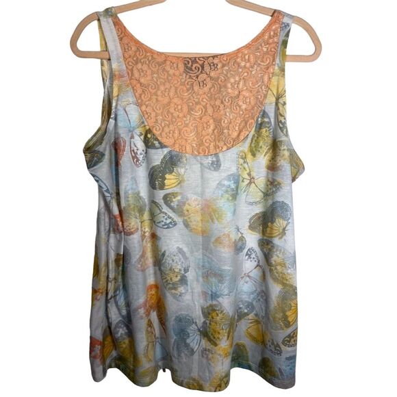 Lane Bryant Women's Tank Top Butterfly Print Lace Detail Size 18/20 Peach Silver - Picture 4 of 6